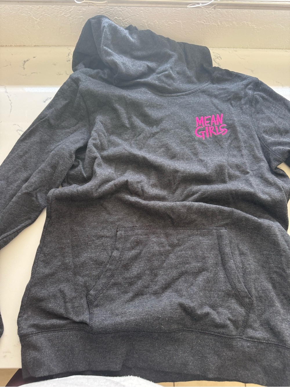 District Charcoal Cowl Neck Sweatshirt with Hot Pink 'MEAN GIRLS' Logo